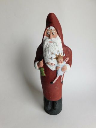 Jackson Pottery Red Santa Claus Dated 2002 Signed Hand Crafted Midwest Usa