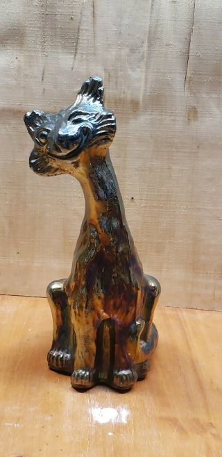 Fenton 11 " Winking Alley Cat Black Amethyst Iridescent Carnival Glass Figure
