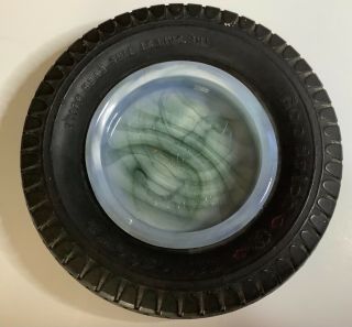 Akro Agate | Goodrich Tires Slag Glass Ashtray Scarce Color Green