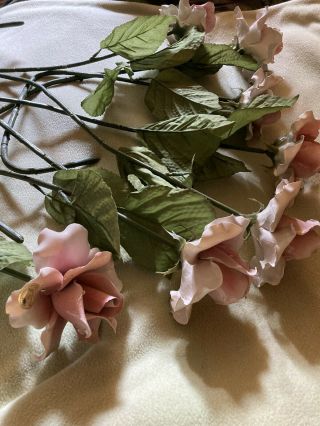 Vintage Capodimonte Long Stem Roses 7￼ Flowers Set Italian Italy Porcelain Rare