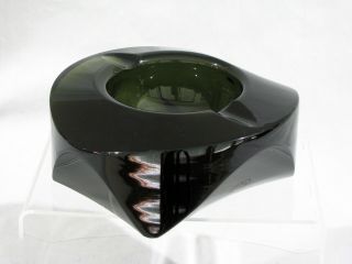 Vintage MOSER GLASS ASHTRAY DARK GREEN - APPEARS BLACK 3
