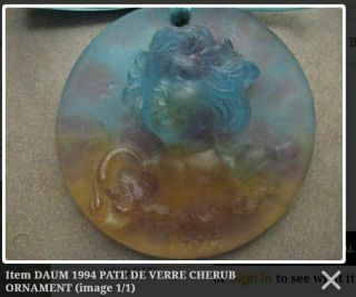 Signed Daum France Crystal Pate De Verre Christmas Ornament 1994 Cherub Angel