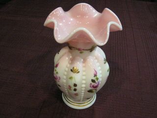 Fenton Rosalene Beaded Melon Hand Painted Vase 2002