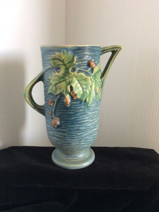 Roseville Pottery Bushberry Vase 29 - 6blue Double Handles 6 1/2” Tall