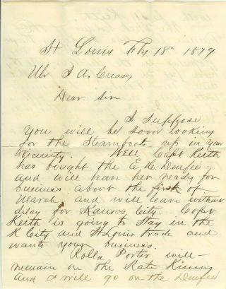 Interesting 1879 Letter On Missouri River Steamboats & Captains Posted St Louis
