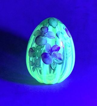 Fenton Egg Hand Painted Topaz Opalescent Rib Optic Artist Signed FAGCA 1997 2