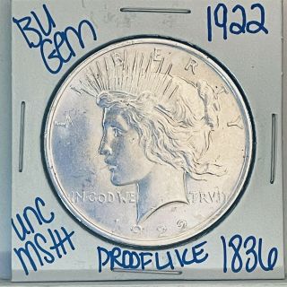 1922 Bu Gem Silver Peace Dollar Coin 1836 Unc Ms,