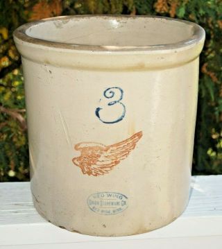 Antique 1910s Era Red Wing Pottery Stoneware 4 " Wing 3 Gal Crock - Jug Churn