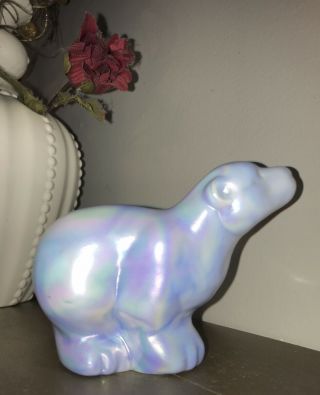 For Jana Only Fenton Art Glass Polar Bear Cobalt Marbled Milk Iridescent Rare