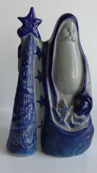 Rare Signed David Eldreth Salt Glazed Pottery Stoneware Santa Stars Figure 2000