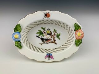 Herend Rothschild Bird Reticulated Basket Weave Trinket Dish Motif 2