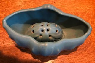 Signed Van Briggle Pottery Tulip Flower Turqoise Vase Bowl Frog 8.  5 " Perfect