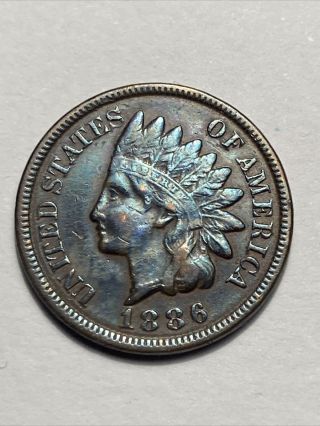 1886 Type 2 Indian Head Cent (cleaned) Old Antique Copper Penny