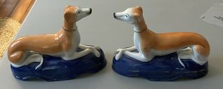 2 Vintage Porcelain Staffordshire Style Whippet Greyhound Dogs Figurine