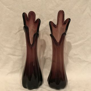 Vintage Mid Century Modern Hand Blown Amethyst Five Finger Swung Glass Vase - 2