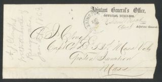 Us 1862 Civil War Adjutant General’s Office Official Cvr W/ltr & Washington Pmk