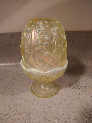 Fenton Topaz Carnival Glass And Opalescent Lily Of The Valley Fairy Lamp