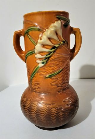 Roseville Pottery Freesia Tangerine And Brown Vase 126 - 10 "