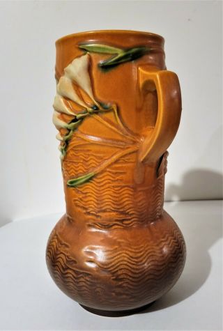 Roseville Pottery Freesia Tangerine and Brown Vase 126 - 10 