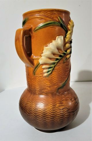 Roseville Pottery Freesia Tangerine and Brown Vase 126 - 10 