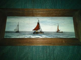 Vintage Westraven 3 - Tile Sailboat Scene Hand Painted Glazed Holland P.  Van Dort