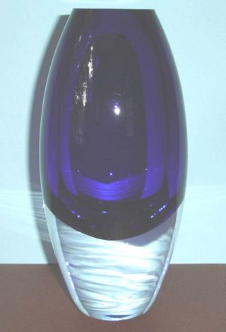 Kate Spade Garden Street Cobalt Blue & Clear Vase Heavy Crystal 9.  5 " H