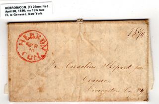 Hebron Ct 1836 Stampless Folded Letter To Geneseo Ny M/s " 18 3/4 "