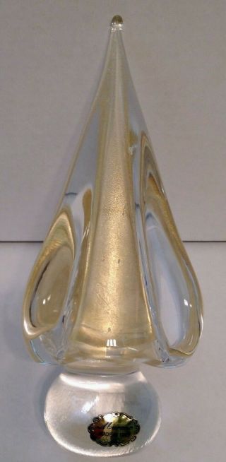 Vintage Murano Glass Clear Gold Dust Christmas Tree With Label 8 "