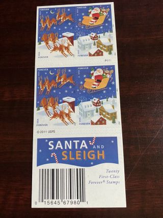2012 Holiday Santa & Sleigh Booklet Scott 4715b Pane Of 20 Stamps Forever Mnh