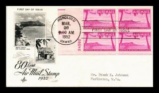 Dr Jim Stamps Air Mail 80c Hawaii Fdc Plate Block Scott C46 Unsealed Us Cover