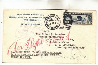 First Ship To Shore Airmail Flight To S.  S.  Leviathan Leaving Ny Cover