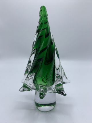 Vtg Murano Art Glass Clear Christmas Tree Green 8”