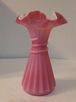 Fenton Wheat Vase In Wild Rose Overlay 5858 Size 7.  5 " Tall 1960 