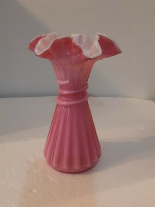 Fenton Wheat Vase In Wild Rose Overlay 5858 Size 7.  5 