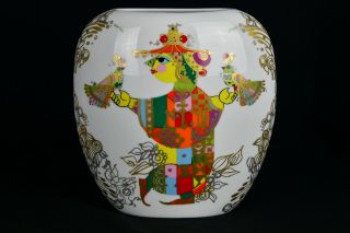 Rosenthal Bjorn Wiinblad Colorful Vase Birds Gold/white Germany (cl7115)