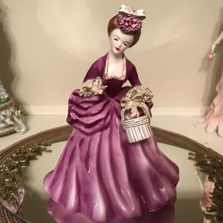 Vintage Florence Ceramics Figurine Marilyn Purple Dress Brown Hair