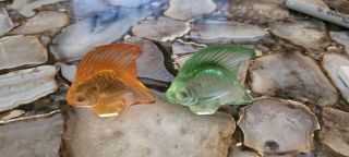 2 Lalique Signed Crystal Fish Orange & Green Colors