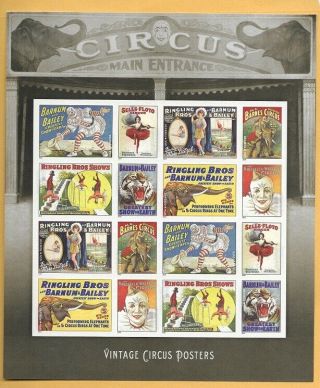 Us Scott 4898 - 4905 Vintage Circus Posters 2014 Pane Of 16 Forever Stamps Mnh