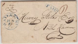 1839 Waterbury Ct Stampless Folded Letter To North Haven Ct - From Ezra Stiles