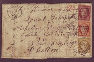 France To Usa - 1851 Cover / Folded Letter W 3 - Color Ceres Imperf Franking