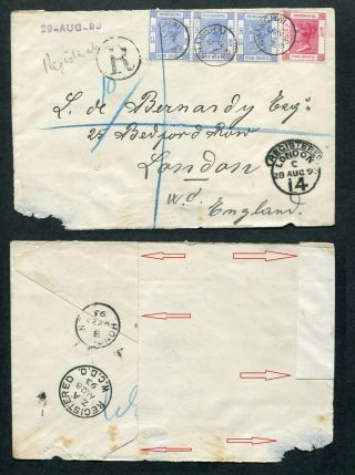 1893 China Hong Kong Qv 17c (mixed Stamps) On Reg.  (part) Cover Shanghai To Gb Uk