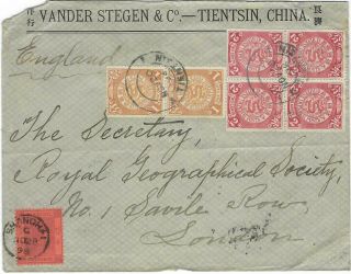 China Hong Kong 1898 Tientsin To London Combination Cover