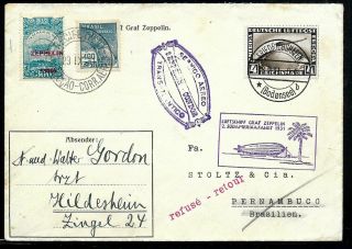 Germany & Brazil Mixed Franking 1931 Zeppelin Flown Returned To Sender Cover