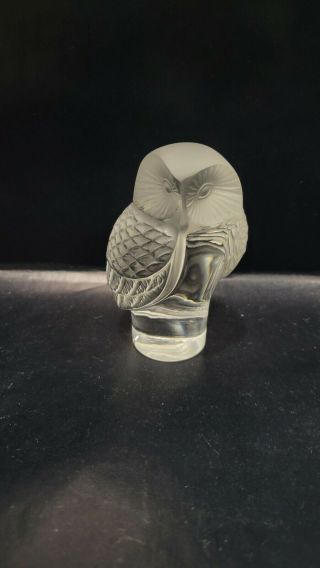 Lalique France Frosted Crystal Glass Owl Bird Figurine Or Paperweight