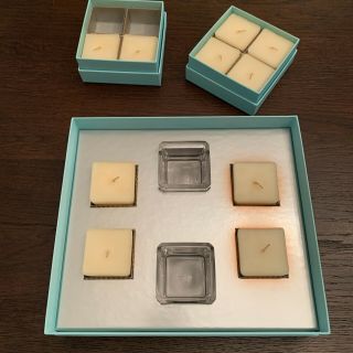 Square Tiffany & Co Crystal Votive Candle Holders Set With Candles