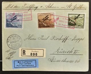 Lichtenstein 1930 $250,  Airmails On Rare First Flight Ffc Cover Zürich Suisse
