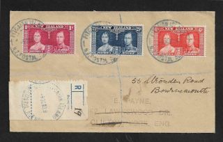 Pitcairn Island To Uk Coronation Stamps On Cover 1938 Rare Registration Label