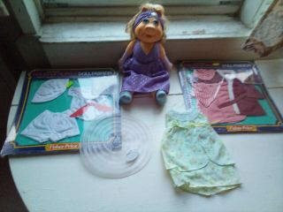 Vintage Fisher Price Miss Piggy Dress Up Muppet Doll,  3 Outfits Jim Henson