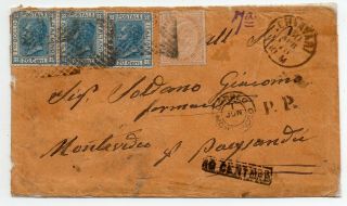 1875 Italy To Uruguay Taxed Cover,  Franking And Cancels,  Look