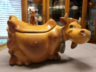 Brush Mccoy Cow With Cat Cookie Jar Marked W10 Usa